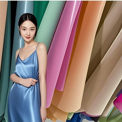 Vêtement en tissu satiné légèrement brillant femme jupe polyester lisse