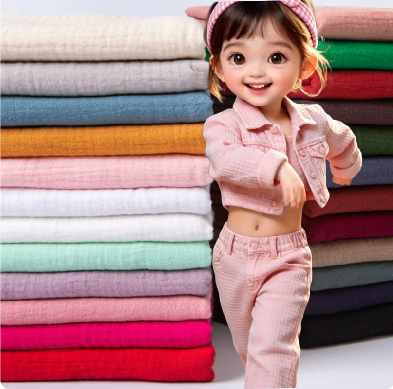 130GSM 100% coton double gaze Tissu respirant coton biologique mousseline Tissu pour vêtements pour bébé