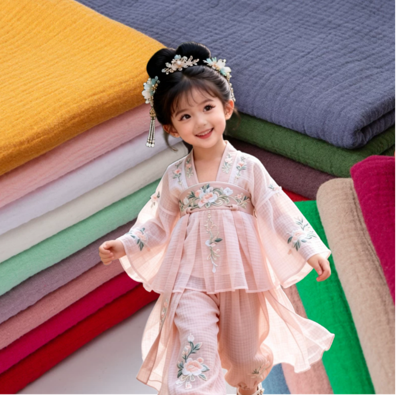 135GSM Tissu double gaze en coton à 100% avec plus de 200 couleurs de stock prêt pour les vêtements pour bébés et enfants