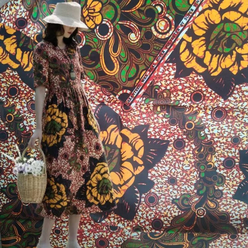 Tissu d'impression en cire africaine 100% coton aux couleurs vives et à haute résistance aux rides pour les styles Ankara et Kitenge